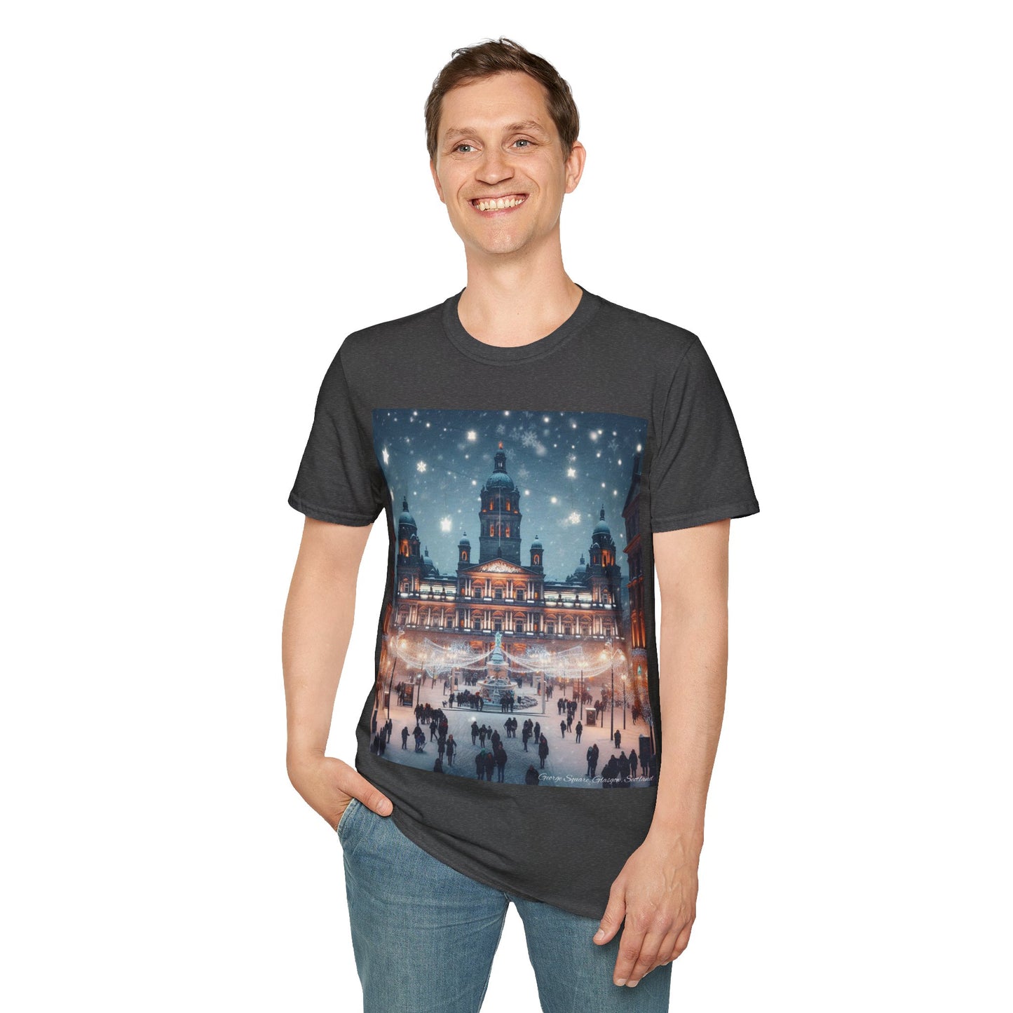 Glasgow George Square Winter Softstyle T-Shirt, Unisex Tee, Scotland Shirt, Scottish Landmark, Nature, Scenery, Various Colours