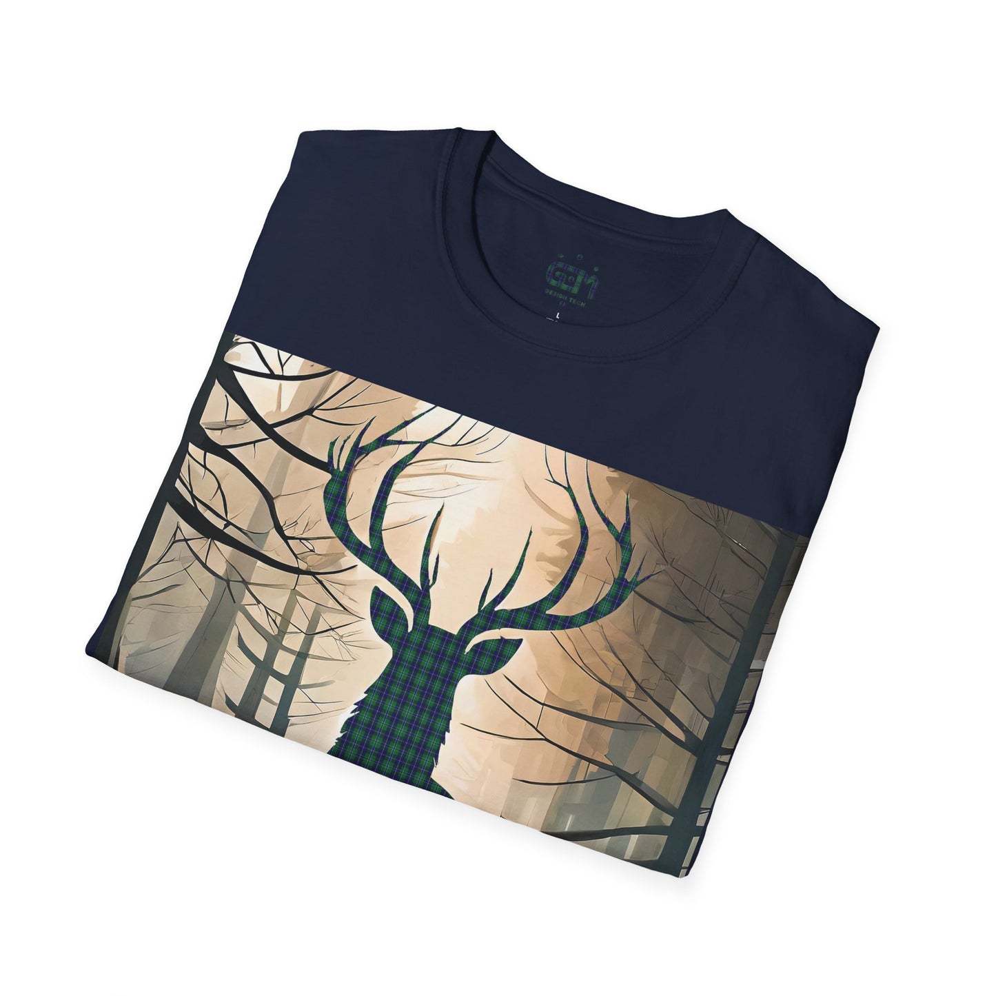 Stag Tartan Silhouette Softstyle T-Shirt - Douglas Tartan, Unisex Tee, Scottish Scenery, Various Colours