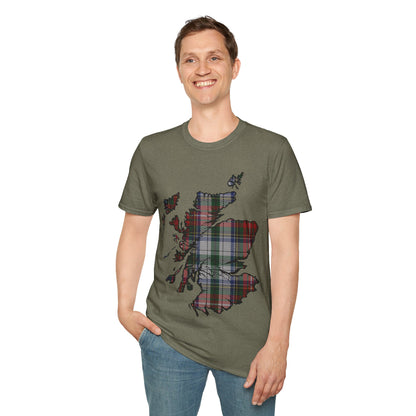 Scotland Tartan Map Softstyle Unisex T-Shirt, Stewart Tartan, Various Colours