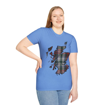 Scotland Tartan Map Softstyle Unisex T-Shirt, Stewart Tartan, Various Colours