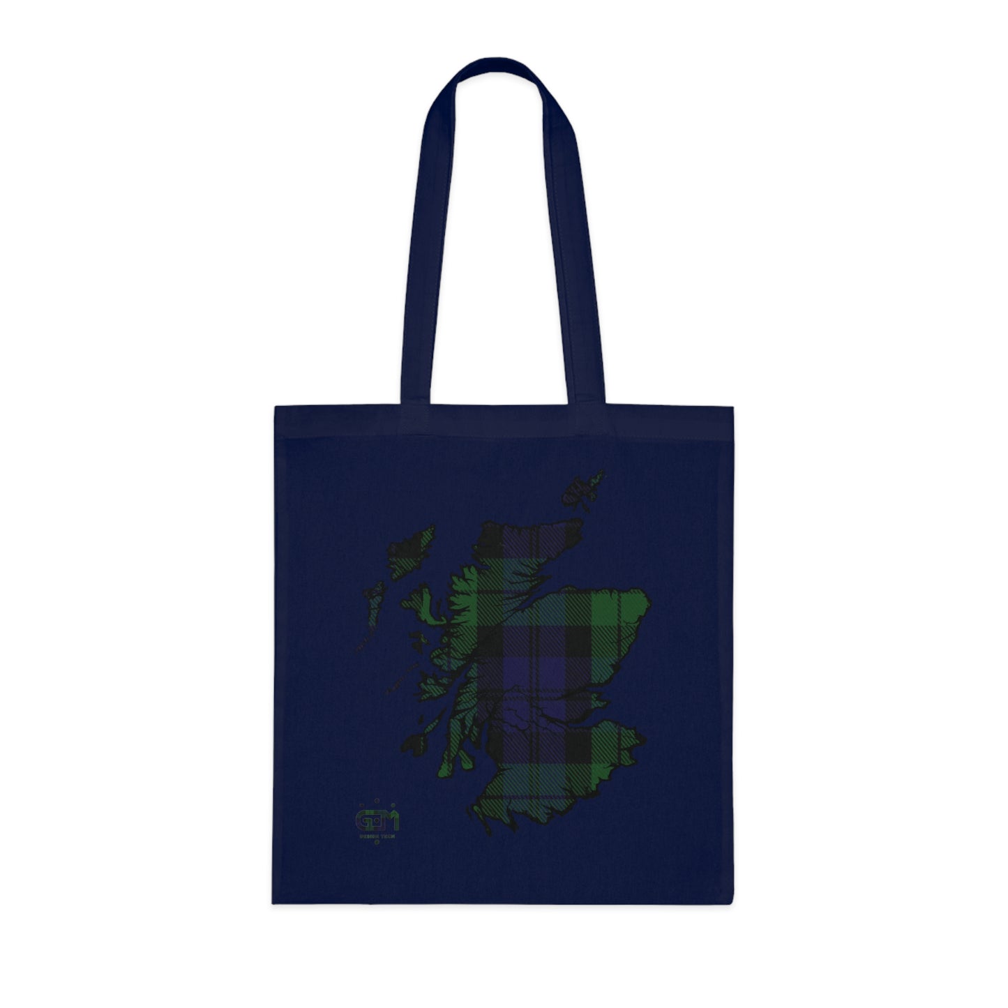 Reversible Scotland Tartan Map Cotton Tote Bag - Black Watch Tartan