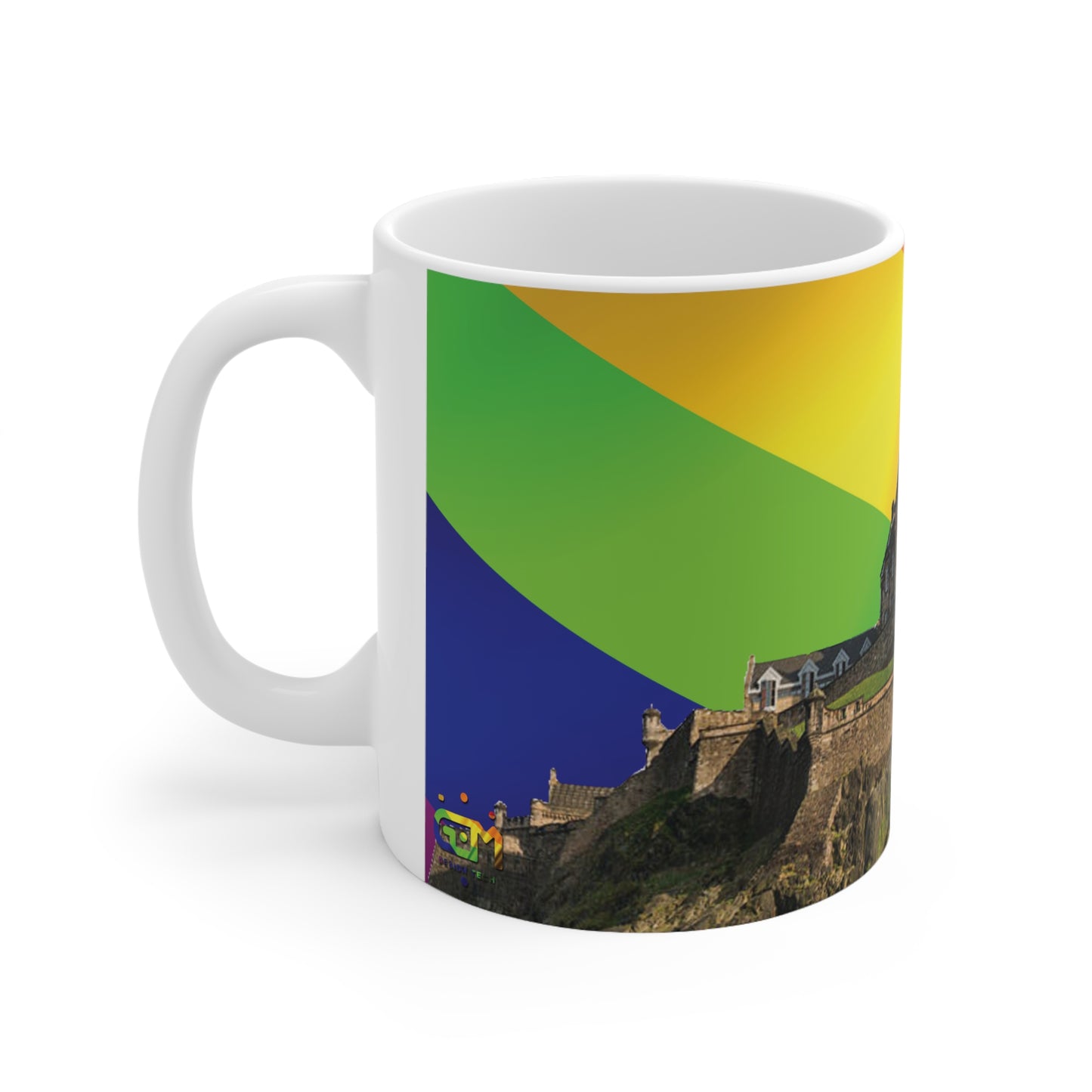 Edinburgh Castle Pride Flag Sky Photo Mug, White