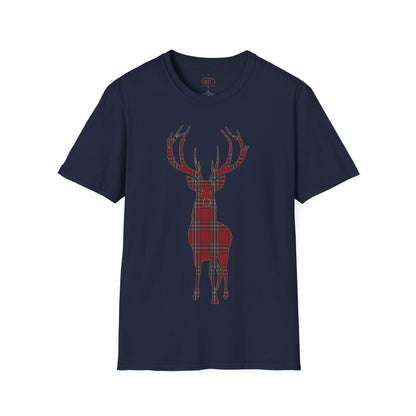 Tartan Stag Softstyle T-Shirt - MacFarlane Tartan, Unisex Tee, Scottish Scenery, Various Colours