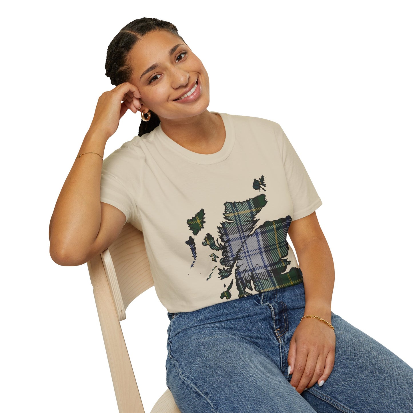 Scotland Tartan Map Softstyle Unisex T-Shirt, Gordon Dress Tartan, Various Colours