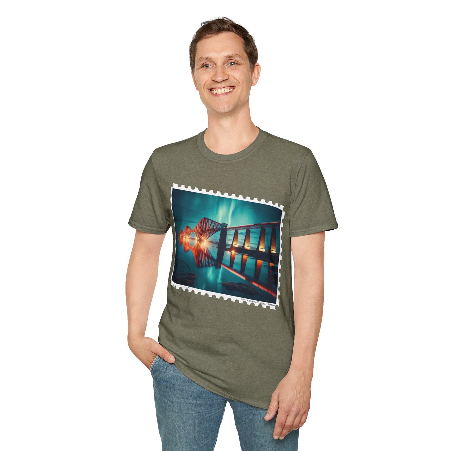 Postcard Forth Rail Bridge Art Softstyle T-Shirt, Unisex Tee, Scotland Shirt, Various Colours