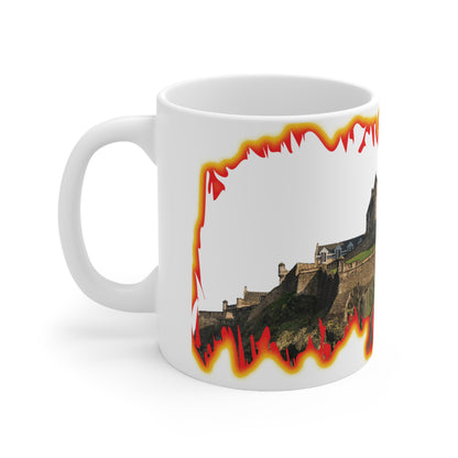 Edinburgh Castle Fire Effect Photo Mug, White