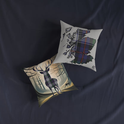 Reversible Square Cushion : Stag / Scotland Map - Argyle Dress Tartan, Various Sizes