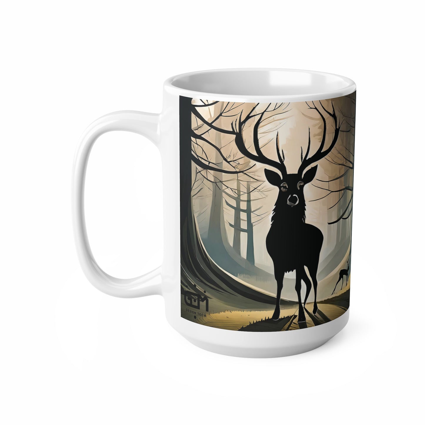 Stag Silhouette Woodland Scene Mug, Coffee Cup, Tea Cup, Scotland, White