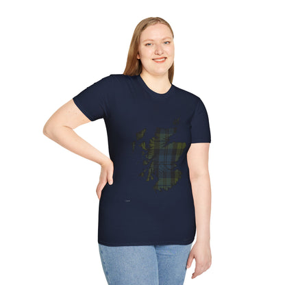 Scotland Tartan Map Softstyle Unisex T-Shirt - Campbell Tartan Tee