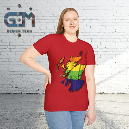 Pride Flag Scotland Map Unisex T-Shirt, Various Colours