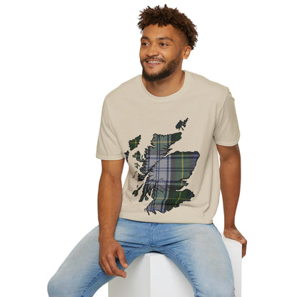 Scotland Tartan Map Softstyle Unisex T-Shirt, Gordon Dress Tartan, Various Colours