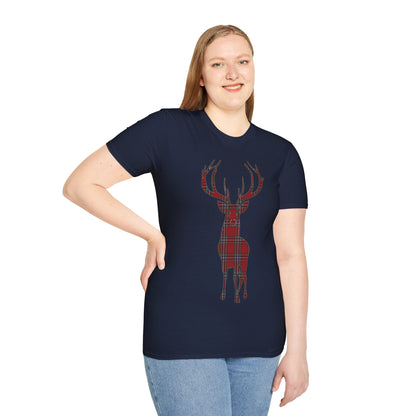 Tartan Stag Softstyle T-Shirt - MacFarlane Tartan, Unisex Tee, Scottish Scenery, Various Colours