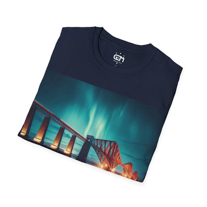 Forth Rail Bridge with Northern Lights Softstyle T-Shirt, Unisex Tee, Scotland Shirt, Scottish Landmark, Nature, Scenery, Various Colours