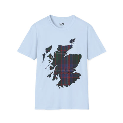 Scotland Tartan Map Softstyle Unisex T-Shirt, Rankin Tartan, Various Colours