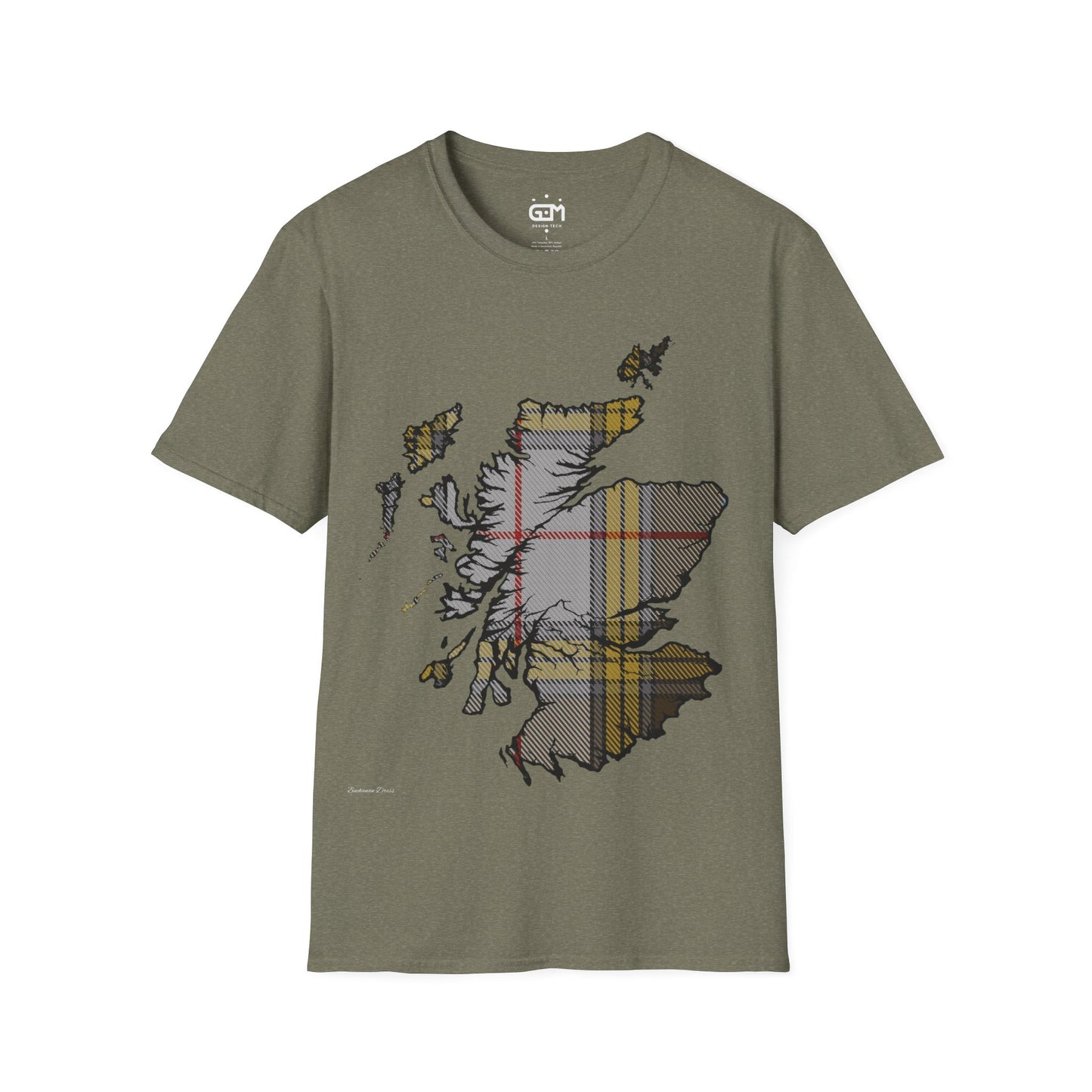 Scotland Tartan Map Softstyle Unisex T-Shirt, Buchanan Dress Tartan, Various Colours