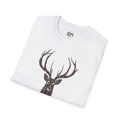 Tartan Stag Softstyle T-Shirt - Stewart Tartan, Unisex Tee, Scottish Scenery, Various Colours