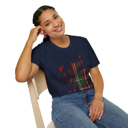 Scotland Tartan Map Softstyle Unisex T-Shirt, Stewart Royal Tartan, Various Colours