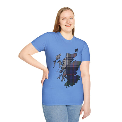 Scotland Tartan Map Softstyle Unisex T-Shirt, Argyle Dress Tartan, Various Colours