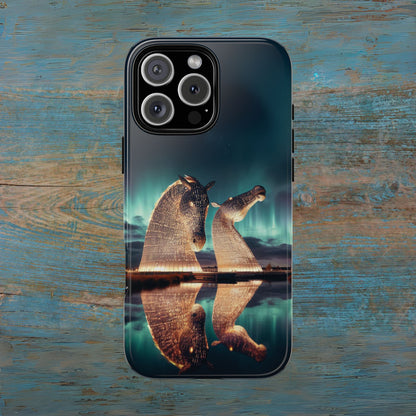 Kelpies Northern Lights Art Variant Phone Case, Scotland, Apple
