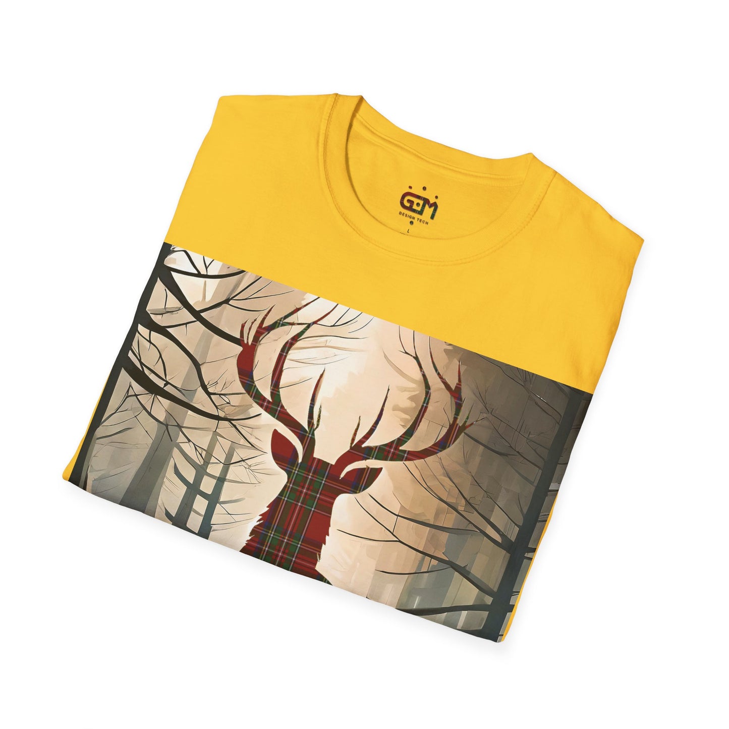 Stag Tartan Silhouette Softstyle T-Shirt - Stewart Royal Tartan, Unisex Tee, Scottish Scenery, Various Colours