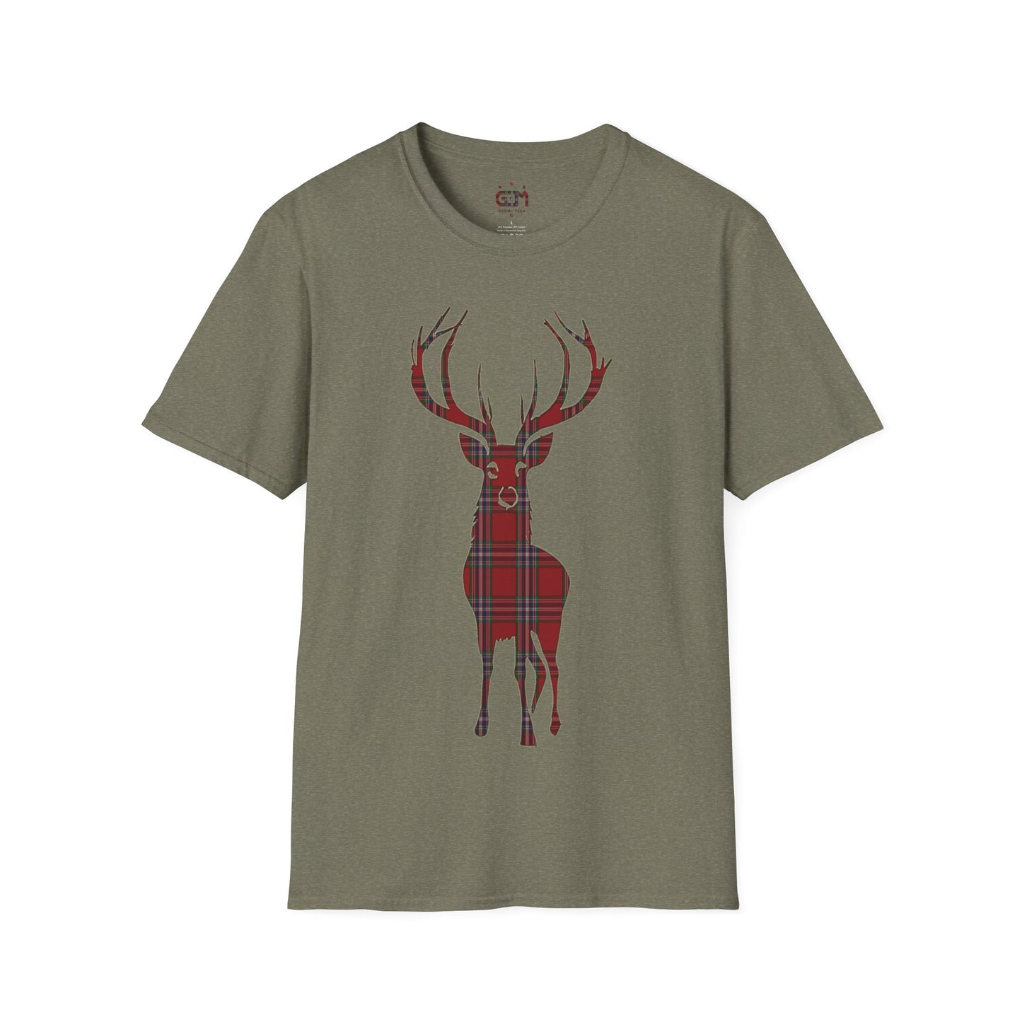 Tartan Stag Softstyle T-Shirt - MacFarlane Tartan, Unisex Tee, Scottish Scenery, Various Colours