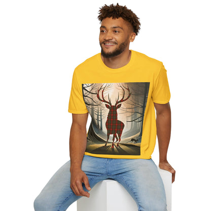 Stag Tartan Silhouette Softstyle T-Shirt - MacGregor Tartan, Unisex Tee, Scottish Scenery, Various Colours