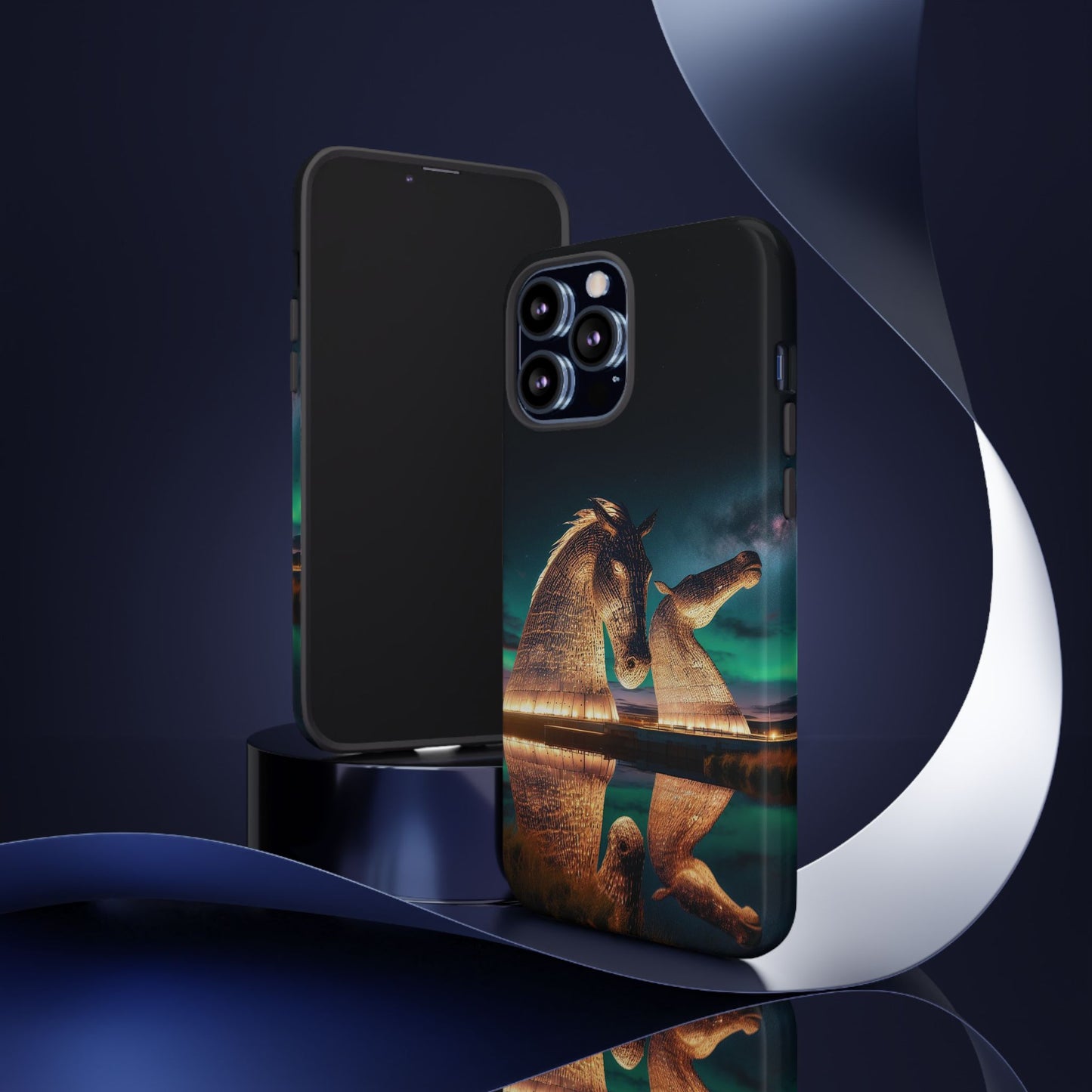 Kelpies Northern Lights Art Phone Case, Scotland, Apple