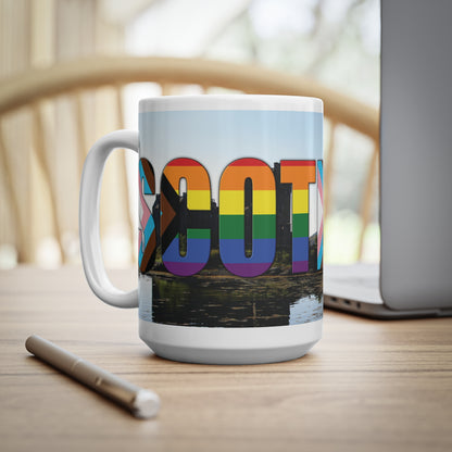 Scotland Lettering Pride Progress Photo Mug, White