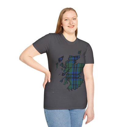 Scotland Tartan Map Softstyle Unisex T-Shirt, Keith Tartan, Various Colours