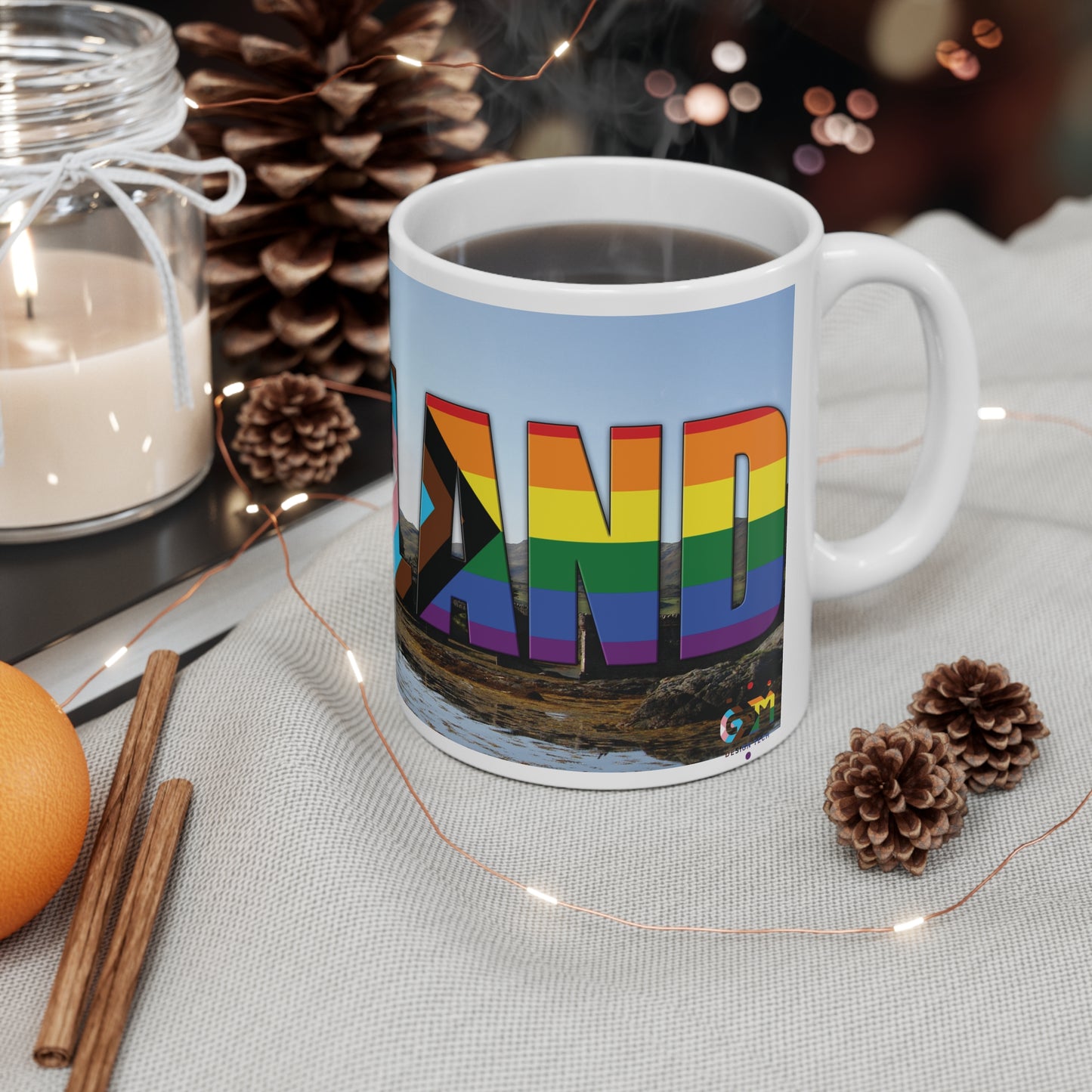 Scotland Lettering Pride Progress Photo Mug, White