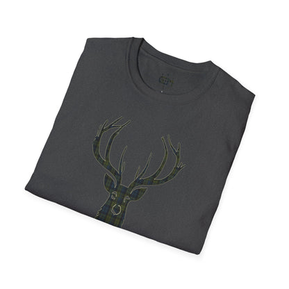 Tartan Stag Softstyle T-Shirt - Campbell Tartan, Unisex Tee, Scottish Scenery, Various Colours