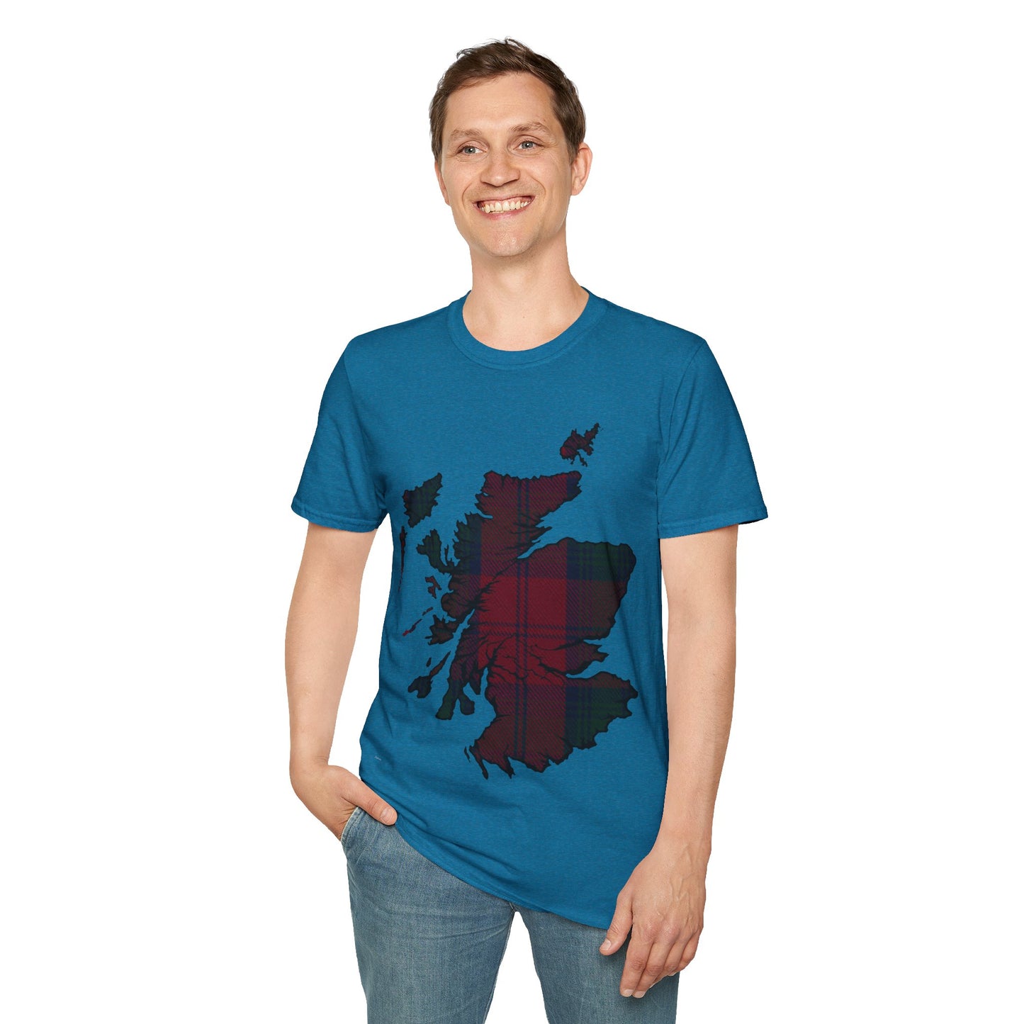 Scotland Tartan Map Softstyle Unisex T-Shirt, Lindsay Tartan, Various Colours