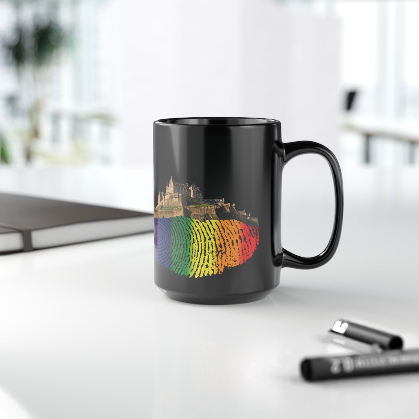 Pride Fingerprint Rock Edinburgh Castle Photo Mug, Black