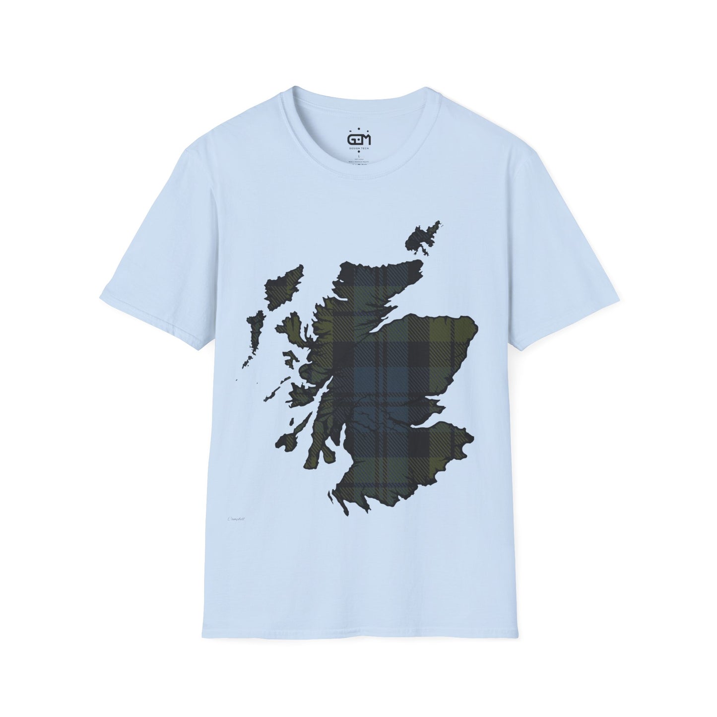 Scotland Tartan Map Softstyle Unisex T-Shirt, Campbell Tartan, Various Colours