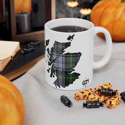 Gordon Dress Tartan Scotland Map Mug, Coffee Cup, Tea Cup, Scotland, White