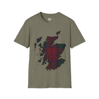 Scotland Tartan Map Softstyle Unisex T-Shirt, Lindsay Tartan, Various Colours