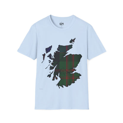 Scotland Tartan Map Softstyle Unisex T-Shirt, MacDonald Tartan, Various Colours