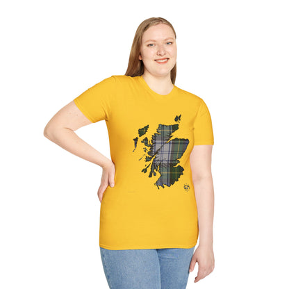 Tartan Scotland Map Softstyle Unisex T-Shirt - Gordon Dress Tartan Tee