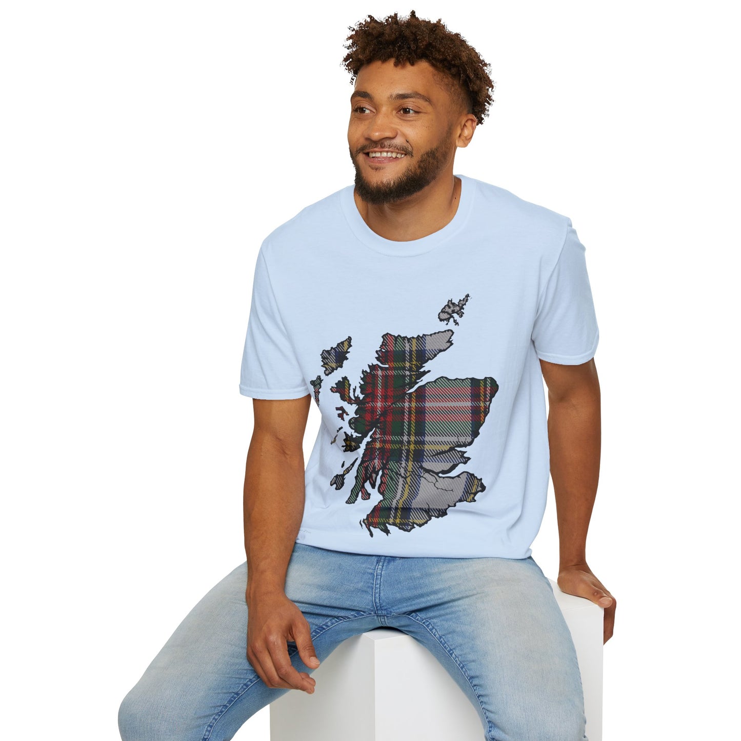 Scotland Tartan Map Softstyle Unisex T-Shirt, Stewart Dress Tartan, Various Colours