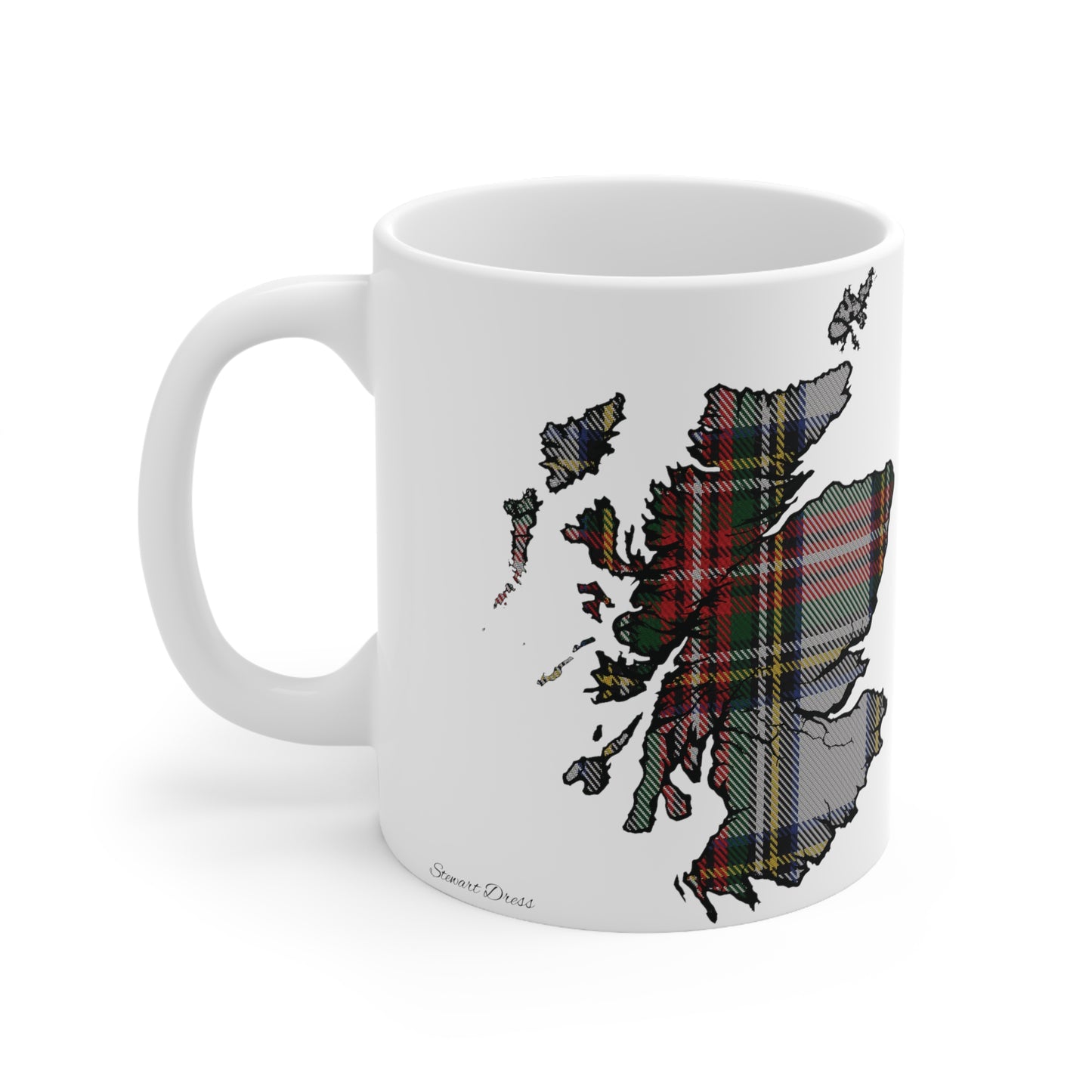 Stewart Dress Tartan Scotland Map Mug, Coffee Cup, Tea Cup, Scotland, White