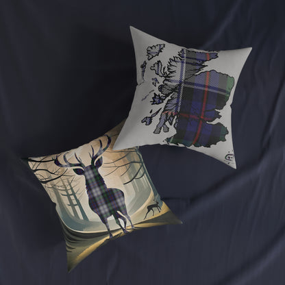 Reversible Square Cushion : Stag / Scotland Map - Argyle Dress Tartan, Various Sizes