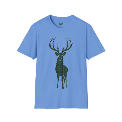 Tartan Stag Softstyle T-Shirt - Duncan Tartan, Unisex Tee, Scottish Scenery, Various Colours