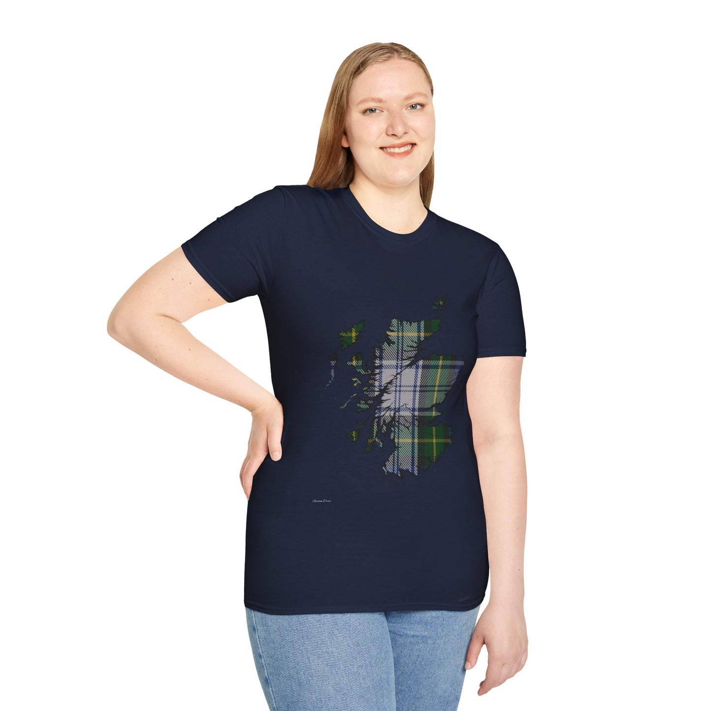 Scotland Tartan Map Softstyle Unisex T-Shirt - Gordon Dress Tartan Tee