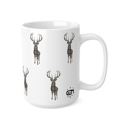 Tartan Stag Mug - Stewart Dress Tartan, Coffee Cup, Tea Cup, Scotland, White