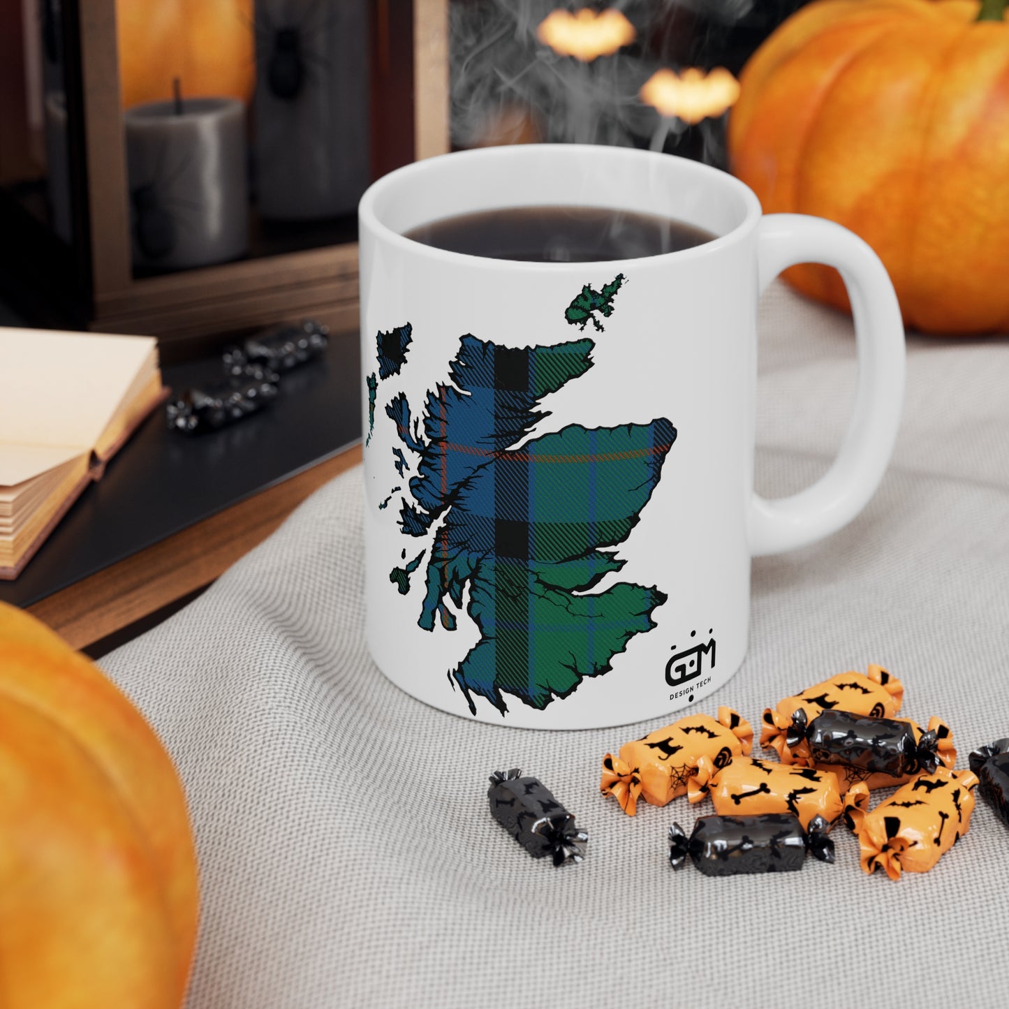 Flower of Scotland Tartan Scotland Map Mug, Coffee Cup, Tea Cup, Scotland, White