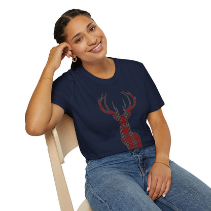 Tartan Stag Softstyle T-Shirt - MacFarlane Tartan, Unisex Tee, Scottish Scenery, Various Colours