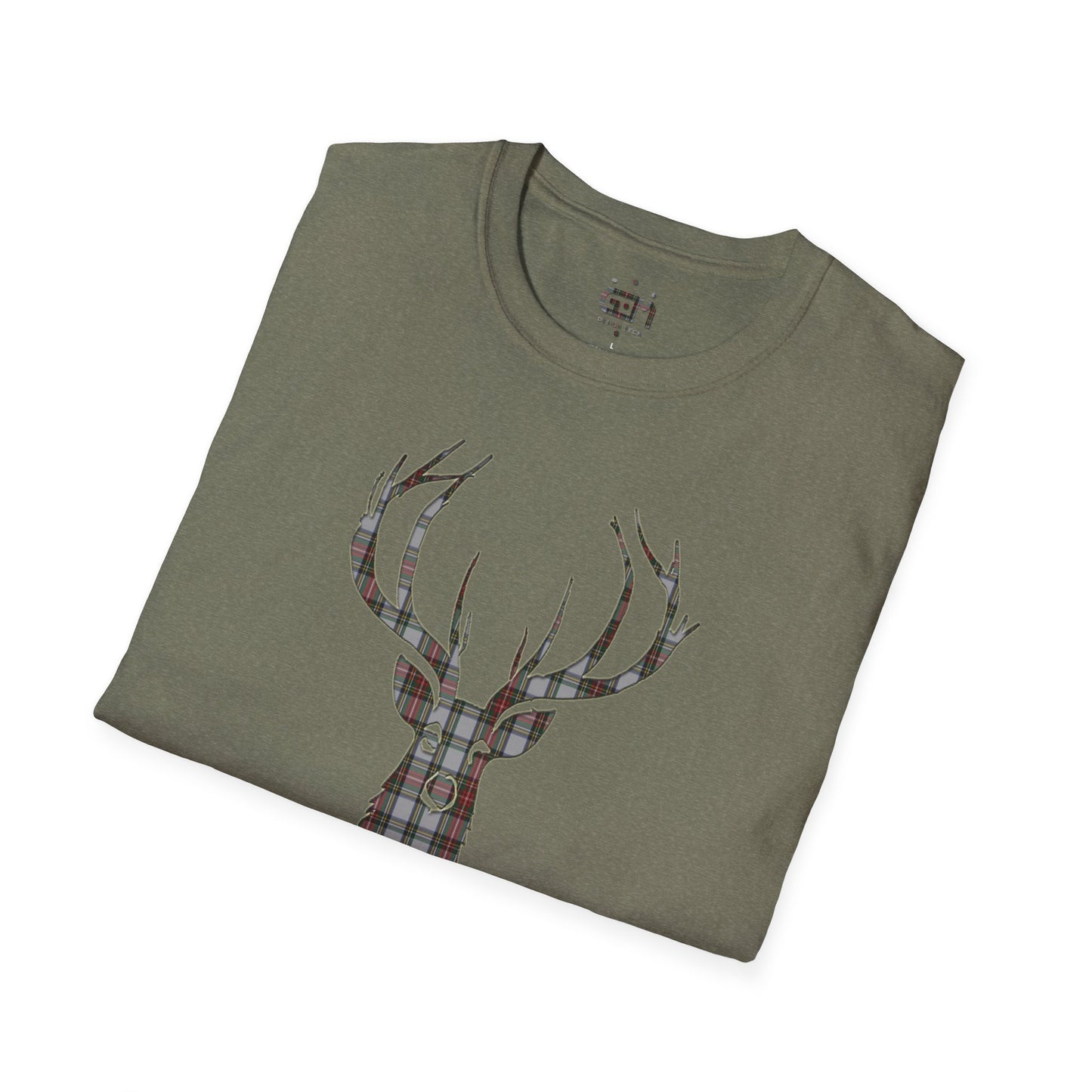 Tartan Stag Softstyle T-Shirt - Stewart Dress Tartan, Unisex Tee, Scottish Scenery, Various Colours