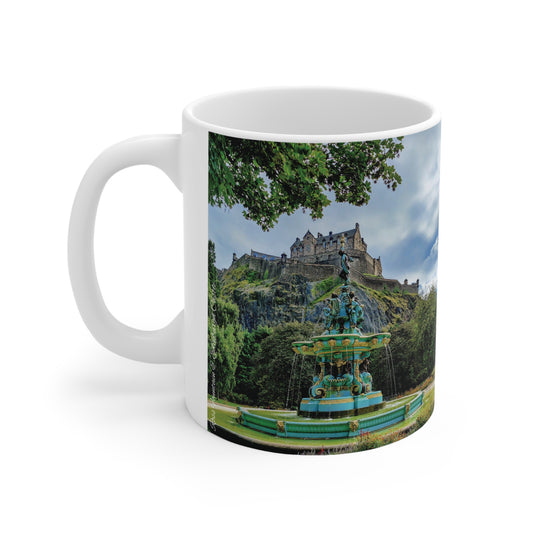 Ross Fountain & Edinburgh Castle Photo Mug, Coffee Cup, Tea Cup, Scotland, White