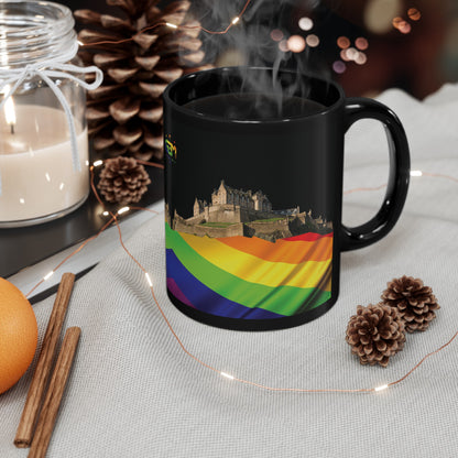 Pride Flag Rock Edinburgh Castle Photo Mug, Black