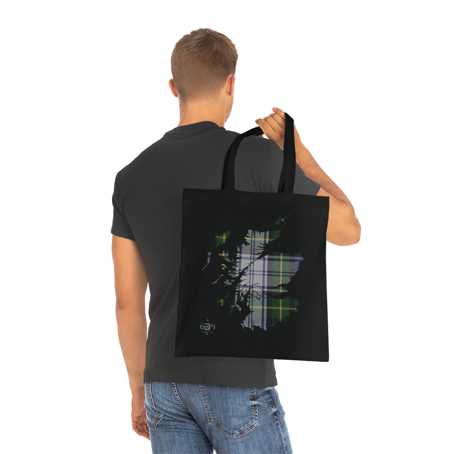 Reversible Scotland Tartan Map Cotton Tote Bag - Gordon Dress Tartan